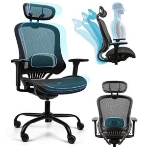 komene ergonomic office chair mesh computer desk chair adjustable high back chair with 3d armrests lumbar support - swivel drafting chair (black)