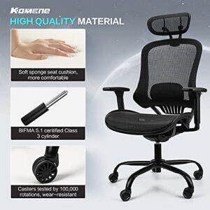 Komene Ergonomic Office Chair Mesh Computer Desk Chair Adjustable High Back Chair with 3D Armrests Lumbar Support - Swivel Drafting Chair (Black)