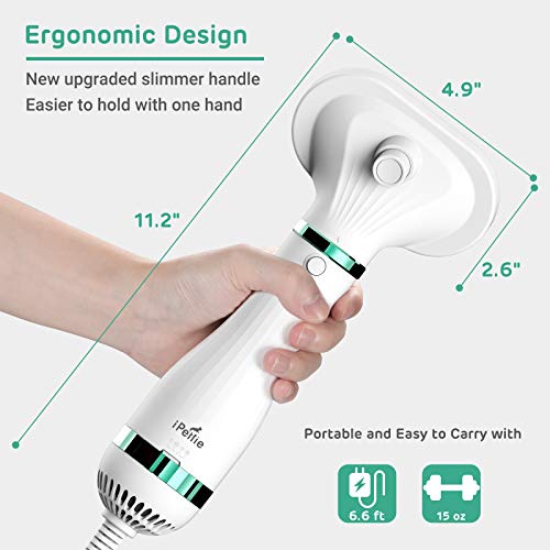 iPettie Pet Hair Dryer 2 with Slicker Brush, 3 Heat Settings, One-Button Hair Removal, Portable Dog Blower, Professional Home Grooming Furry Drying for Small Large Cat Dog