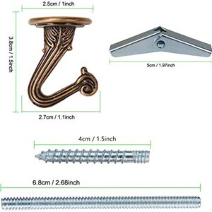 QMseller 4Sets Metal Ceiling Hooks, Heavy Duty Swag Ceiling Hooks with Hardware for Hanging Plants/Chandeliers/Wind Chimes/Ornament (Bronze Color)