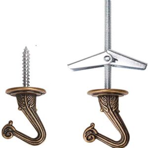 QMseller 4Sets Metal Ceiling Hooks, Heavy Duty Swag Ceiling Hooks with Hardware for Hanging Plants/Chandeliers/Wind Chimes/Ornament (Bronze Color)