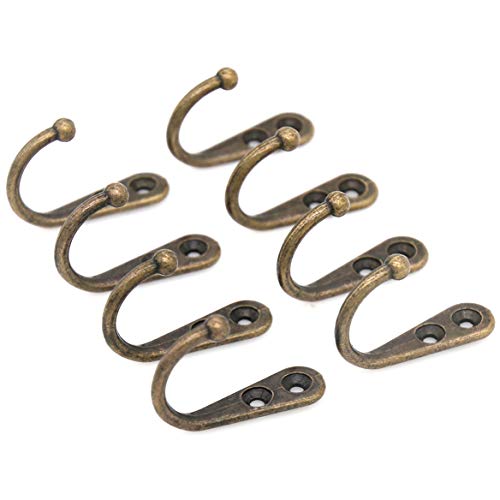 8 PCs Antique Brass Wall Mounted Single Prong Hooks - Wall Hook - Hat Hangers Robe Hooks for Scarf, Bag, Towel, etc.