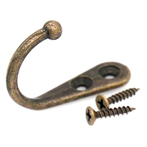 8 PCs Antique Brass Wall Mounted Single Prong Hooks - Wall Hook - Hat Hangers Robe Hooks for Scarf, Bag, Towel, etc.