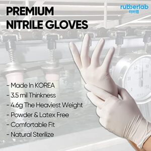 RUBBERLAB Nitrile Gloves Medical Exam Gloves, Large, White, 100 pcs, Latex&Powder Free, Food safe, 4.6g,