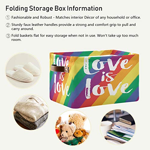 AUUXVA Storage Basket Love is LGBT Pride Storage Cube Box Durable Canvas Collapsible Toy Basket Organizer Bin with Handles for Shelf Closet Bedroom Home Office