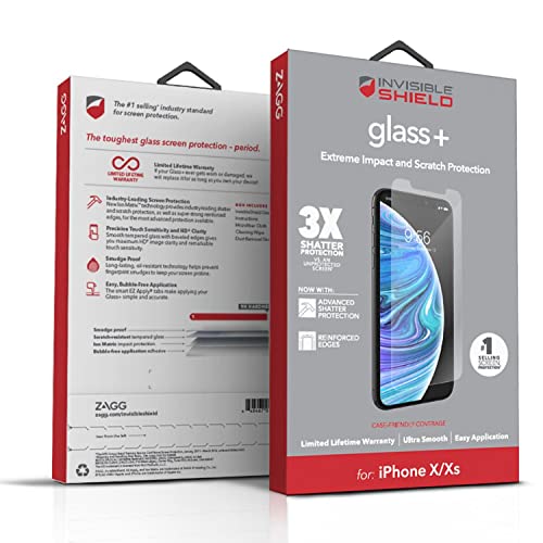 ZAGG InvisibleShield Glass+ Screen Protector – HD Tempered Glass for iPhone XS/X – Impact & Scratch Protection - Easy to Apply Tools Included - 2 PACK