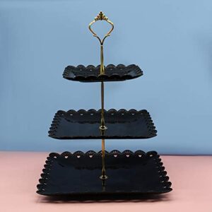 FEOOWV 2 Pcs Plastic 3 Tier Cupcake Stand, Black Fruits Desserts Candy Buffet Display Plate for Home Tea Party, Wedding, Halloween,Baby Shower Birthday Party (Square)