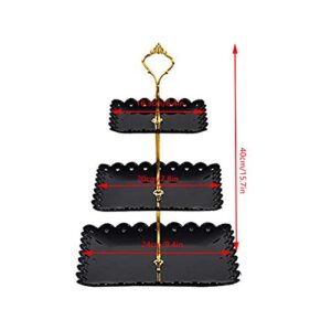 FEOOWV 2 Pcs Plastic 3 Tier Cupcake Stand, Black Fruits Desserts Candy Buffet Display Plate for Home Tea Party, Wedding, Halloween,Baby Shower Birthday Party (Square)