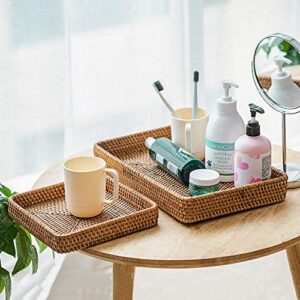 Rattan Serving Tray, Rectangular Woven Tray, Natural Wicker Decorative Serving Baskets for Organizing Tabletop Bathroom Kitchen Counter (Natural)