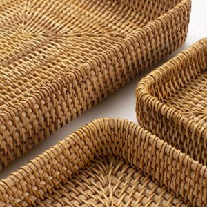 Rattan Serving Tray, Rectangular Woven Tray, Natural Wicker Decorative Serving Baskets for Organizing Tabletop Bathroom Kitchen Counter (Natural)