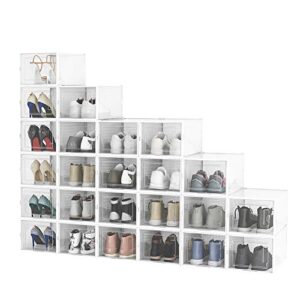 pellebant shoe boxes clear plastic stackable,24 pack shoe storage boxes fit up to us size 14,x-large/white