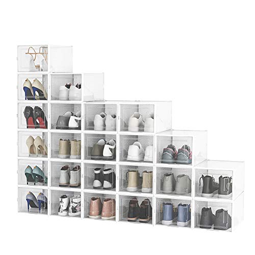 Pellebant Shoe Boxes Clear Plastic Stackable,24 Pack Shoe Storage Boxes Fit up to US Size 14,X-large/White