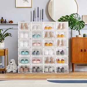 Pellebant Shoe Boxes Clear Plastic Stackable,24 Pack Shoe Storage Boxes Fit up to US Size 14,X-large/White