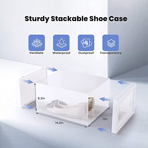 Pellebant Shoe Boxes Clear Plastic Stackable,24 Pack Shoe Storage Boxes Fit up to US Size 14,X-large/White