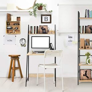 SpringSun 2-Tier Ladder Computer Desk with Storage Bookshelf, Modern Writting Table for Office and Home