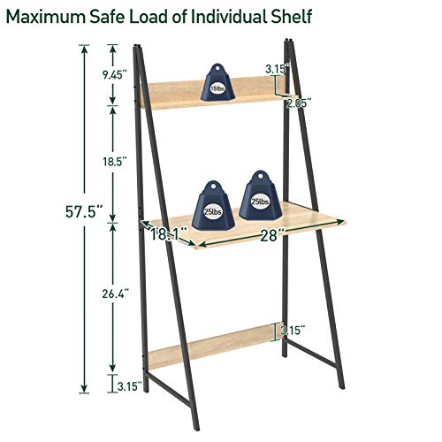 SpringSun 2-Tier Ladder Computer Desk with Storage Bookshelf, Modern Writting Table for Office and Home