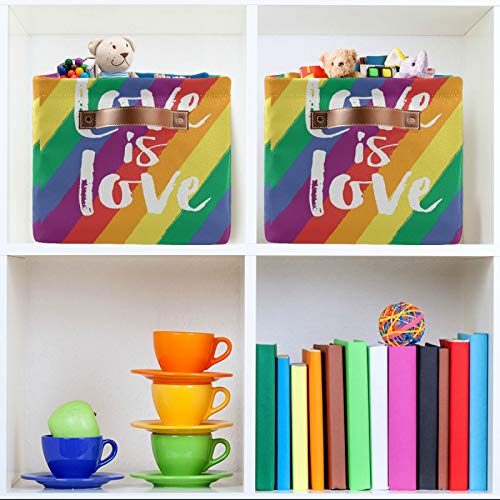 AUUXVA Storage Basket Love is LGBT Pride Storage Cube Box Durable Canvas Collapsible Toy Basket Organizer Bin with Handles for Shelf Closet Bedroom Home Office