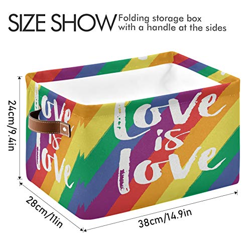 AUUXVA Storage Basket Love is LGBT Pride Storage Cube Box Durable Canvas Collapsible Toy Basket Organizer Bin with Handles for Shelf Closet Bedroom Home Office