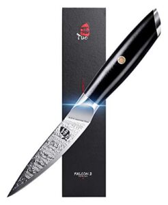 tuo paring knife - 3.5 inch small kitchen knife peeling knife for fruit and veggie, aus-8 japanese stainless steel with ergonomic g10 handle, falcon s series with gift box