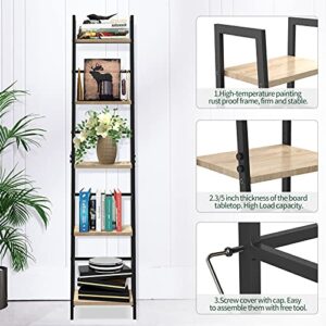 SpringSun 5-Tier Ladder Shelf Bookcase, Living Room Rustic Standing Shelf Storage Organizer, Wood and Metal Shelf for Home and Office