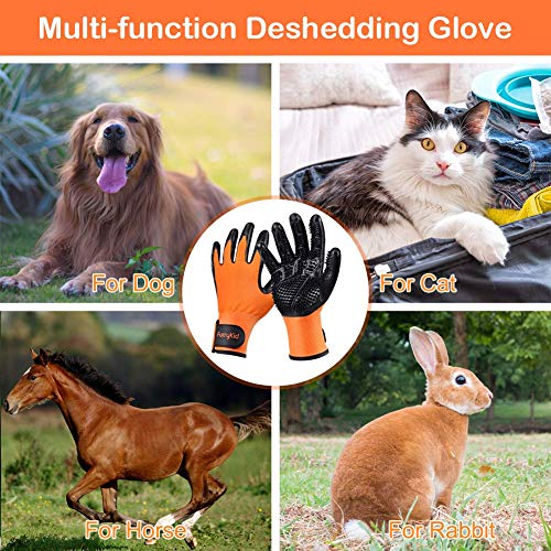 FEMW Pet Grooming Glove - Efficient Pet Hair Remover Mitts - Pet Massage Gloves - Gentle Deshedding Brush Glove - for Dog Cat Horse with Long & Short Fur [Upgrade Version][Left & Right Hand]
