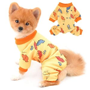 selmai dog pajamas with feet dinosaur pjs for small dogs cats boys girls fleece four legs jumpsuit warm pet puppy chihuahua clothes for winter autumn walking outdoor cold weather apparel yellow l
