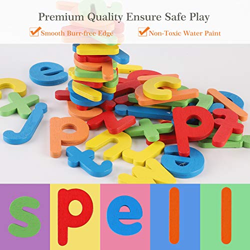 See and Spelling Learning Toy for Kids Ages 3-8, Wooden Preschool Educational Matching Letter Game Toys for Kids Boys Girls, Develops Alphabet Words Spelling Skills Letter Block (28 Cards+52 Letters)