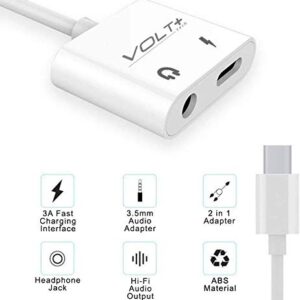 VOLT PLUS TECH USB C to 3.5mm Headphone Jack Audio Aux & C-Type Fast Charging Adapter Compatible with Motorola One 5G/Edge/Edge+/Razr 2020/Z Flip/Z Play/Motoand Many More Devices with C-Port