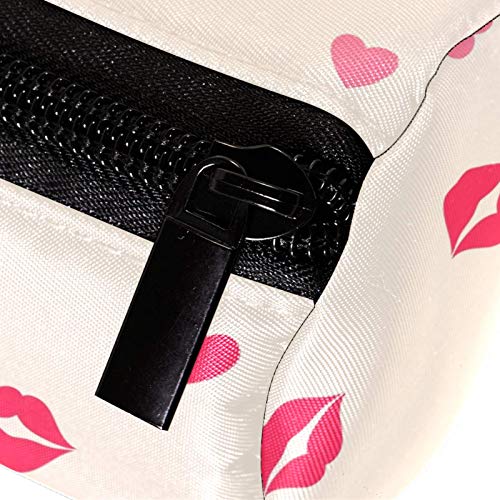 Red Lips and Hearts Pattern Pencil Bag Pen Case Stationary Case Pencil Pouch Desk Organizer Makeup Cosmetic Bag for School Office