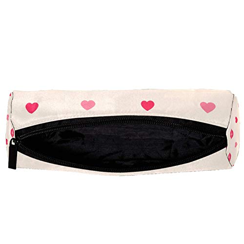 Red Lips and Hearts Pattern Pencil Bag Pen Case Stationary Case Pencil Pouch Desk Organizer Makeup Cosmetic Bag for School Office