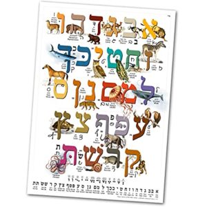 Hebrew Aleph Bet (Alef Bet) Animal Poster/Chart for Children with Print & Cursive Hebrew Alphabet (A3 11.7 x 16.5 in) Perfect for Hebrew Language Learner Beginners