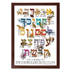 Hebrew Aleph Bet (Alef Bet) Animal Poster/Chart for Children with Print & Cursive Hebrew Alphabet (A3 11.7 x 16.5 in) Perfect for Hebrew Language Learner Beginners