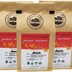 Organic Sumatra Coffee Gourmet Best Medium Roast Chocolate Espresso Beans, Hand Roasted 12 Oz, Whole Beans, Cold Brew, Indonesian Espresso Shots, Fair Trade Coffee Certified. INCREDIBLE (3 Pack)