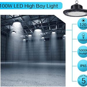 Vemofoper UFO LED High Bay Light 100W Ultra Bright Ceiling Lamp for Garage,Shop,Gym,Warehouse Work Commercial Lighting Grade 15000LM 120V 5000K IP65 (100W)