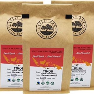 Organic Timor Roasted Whole Coffee Beans 12oz, Medium Roasted Coffee, Syrupy Notes, Dark chocolate, Roasted Fresh By Hand, Small Batches, Fair Trade, Perfectly Balanced Taste. (3 Pack)