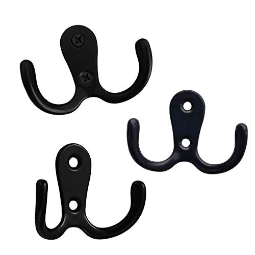 KINMAX 10PCS Heavy Duty Double Prong Coat Hooks Wall Mounted Hook with 20 Screws,Metal Cloth Hanger for Coat,Bathroom, Kitchen