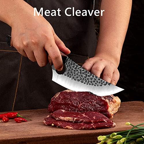 Huusk Viking Knife, Chef Knives Hand Forged Full Tang Boning Knives with Sheath Japanese Butcher Meat Cleaver Kitchen Japan knives Caveman Knife for Home or Camping