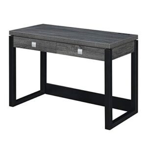 convenience concepts newport 2-drawer desk with charging station, weathered gray/black
