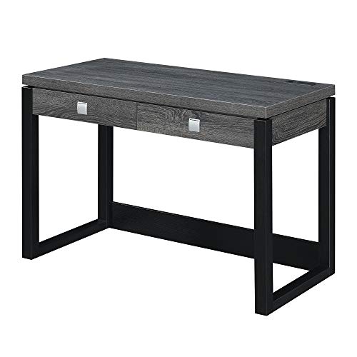 Convenience Concepts Newport 2-Drawer Desk with Charging Station, Weathered Gray/Black