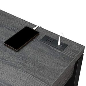 Convenience Concepts Newport 2-Drawer Desk with Charging Station, Weathered Gray/Black