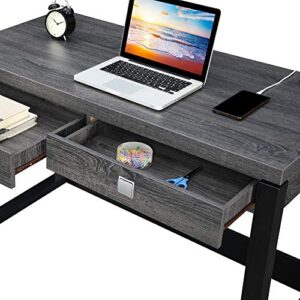 Convenience Concepts Newport 2-Drawer Desk with Charging Station, Weathered Gray/Black