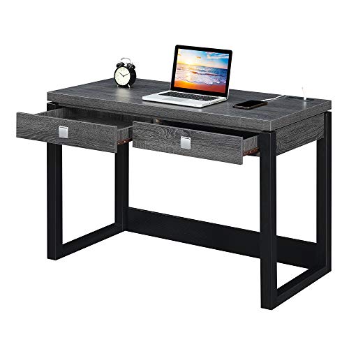 Convenience Concepts Newport 2-Drawer Desk with Charging Station, Weathered Gray/Black