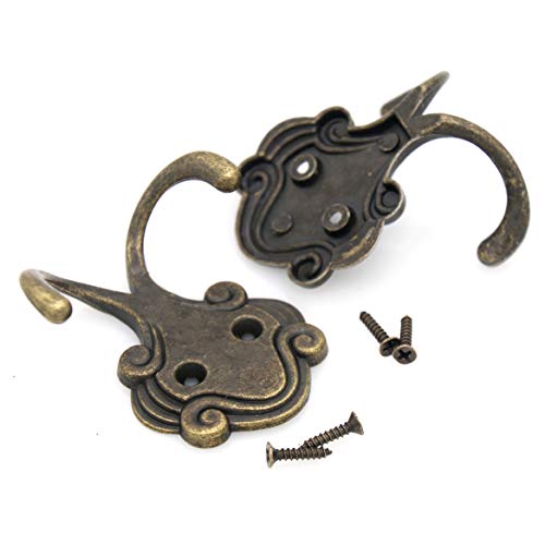 LXZ 4 PCs Antique Brass Wall Mounted Double Prong Hooks - Dual Prong Wall Hooks - Hat Hangers Robe Hooks for Scarf, Bag, Towel, etc