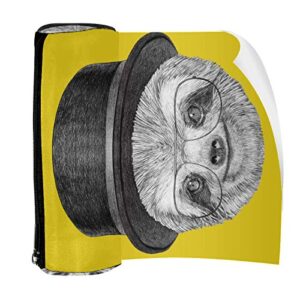 Portrait of Sloth with Hat and Glasses Pencil Bag Pen Case Stationary Case Pencil Pouch Desk Organizer Makeup Cosmetic Bag for School Office