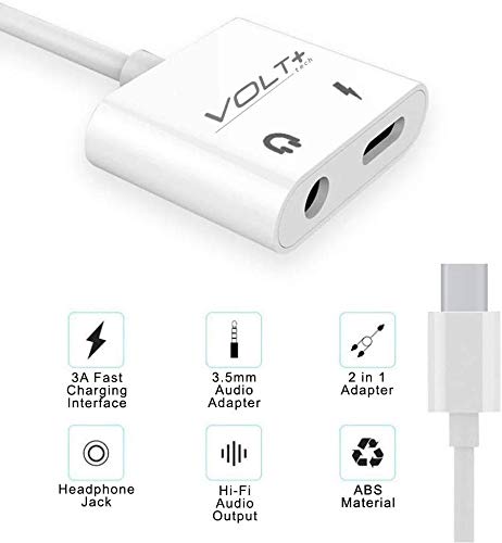 VOLT PLUS TECH USB C to 3.5mm Headphone Jack Audio Aux & C-Type Fast Charging Adapter Compatible with Samsung Galaxy S20/FE/ Ultra/S20+/5G/Fan Edition/Plusand Many More Devices with C-Port