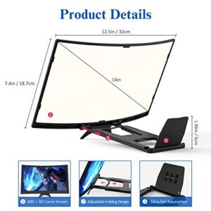 14" Curved Screen Magnifier for Cell Phone -3D HD Magnifying Projector Screen Enlarger for Movies, Video, and Gaming – Foldable Phone Stand Holder with Screen Amplifier–Compatible with All Smartphones