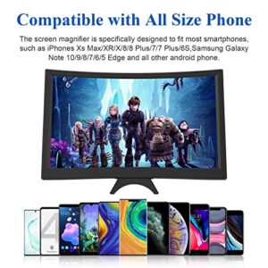 14" Curved Screen Magnifier for Cell Phone -3D HD Magnifying Projector Screen Enlarger for Movies, Video, and Gaming – Foldable Phone Stand Holder with Screen Amplifier–Compatible with All Smartphones