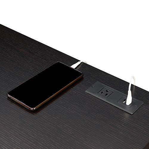 Convenience Concepts Newport 2-Drawer Desk with Charging Station, Espresso/Black