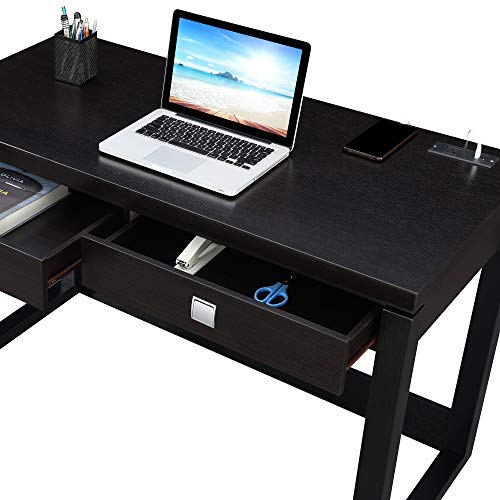 Convenience Concepts Newport 2-Drawer Desk with Charging Station, Espresso/Black