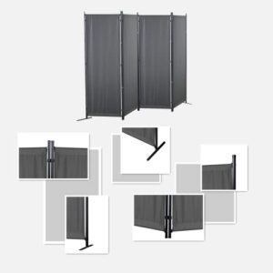 GOJOOASIS 4 Panel Room Divider Folding Privacy Screen Home Office Dorm Decor (Grey)